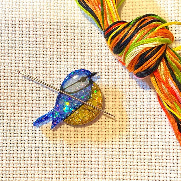 Blue tit needle minder, needle minder, blue tit gifts, cross stitch gift, 