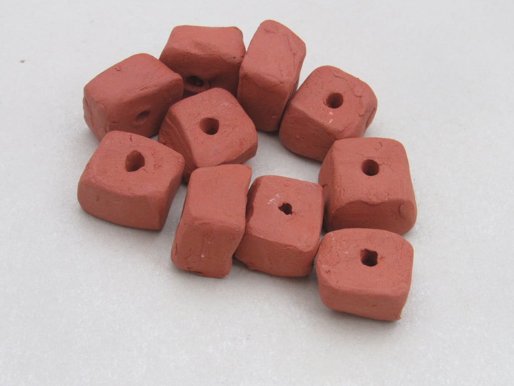 10 Small Unglazed Terracotta Flat Cube Clay Beads