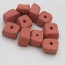 10 Small Unglazed Terracotta Flat Cube Clay Beads