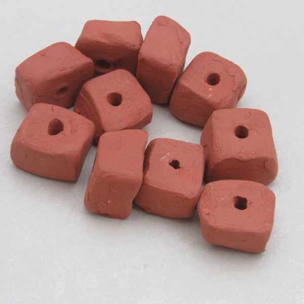 10 Small Unglazed Terracotta Flat Cube Clay Beads