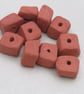 10 Small Unglazed Terracotta Flat Cube Clay Beads