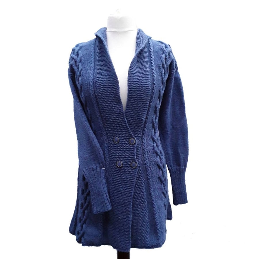 Hand knitted ladies aran style cable knit jacket cardigan S - XXXL