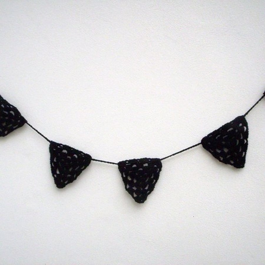 Black crochet bunting, Goth decoration, Halloween decorations 
