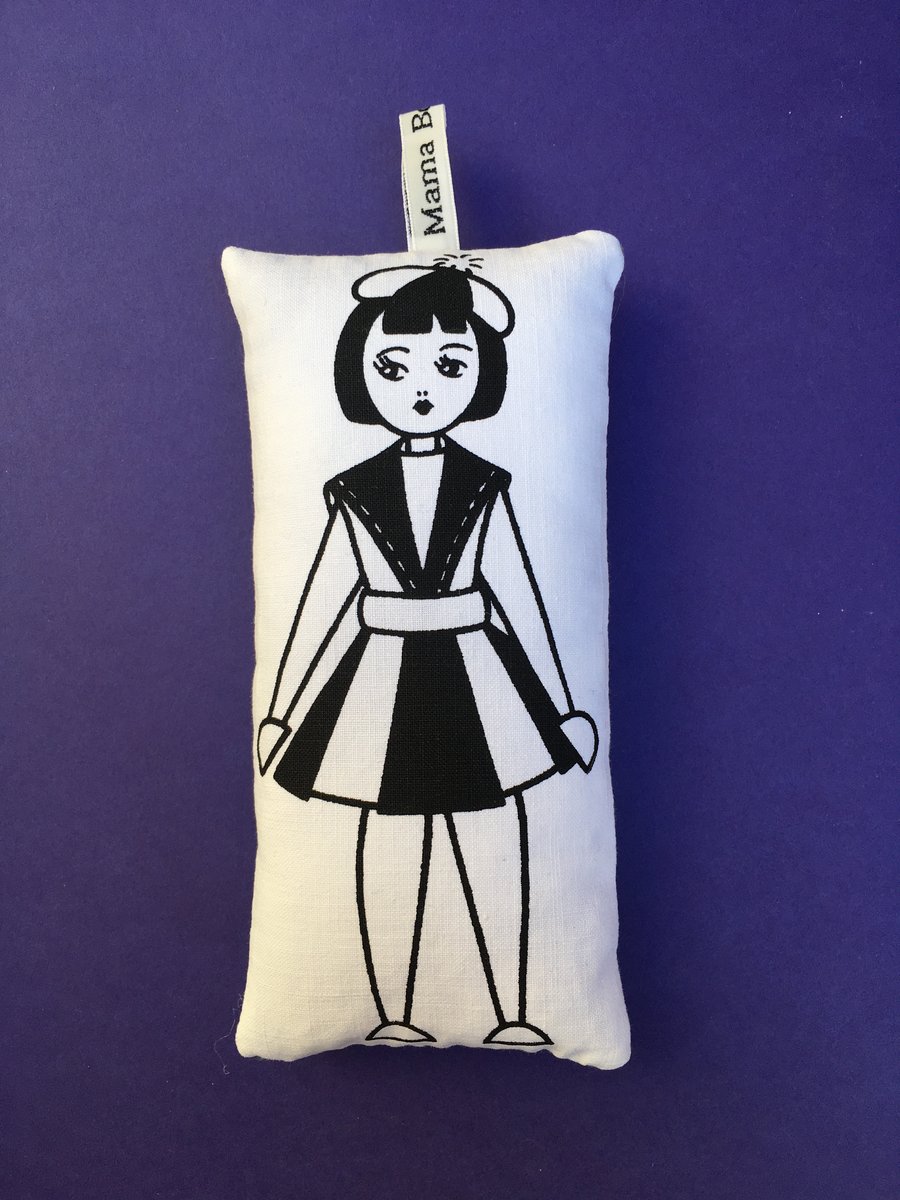 Hand Screen printed Polish Doll Lavender bag With 1950’s barkcloth 