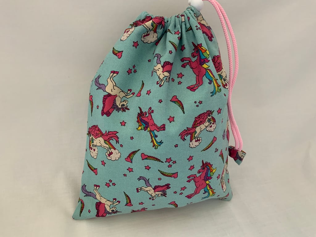 Children’s Drawstring Wash Bag, Toiletry Bag, Waterproof lining, Unicorn