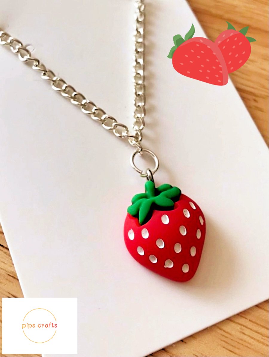 Strawberry Fruit Necklace, 18 Inch Chain, Quirky Jewellery Festivals