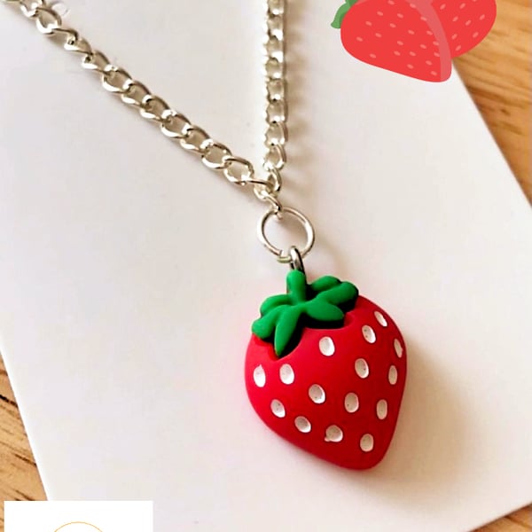 Strawberry Fruit Necklace, 18 Inch Chain, Quirky Jewellery Festivals