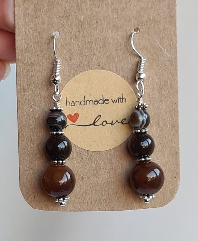 Lovely Coffee Lace Agate Bead Earrings - Espresso colour