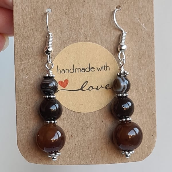 Lovely Coffee Lace Agate Bead Earrings - Espresso colour