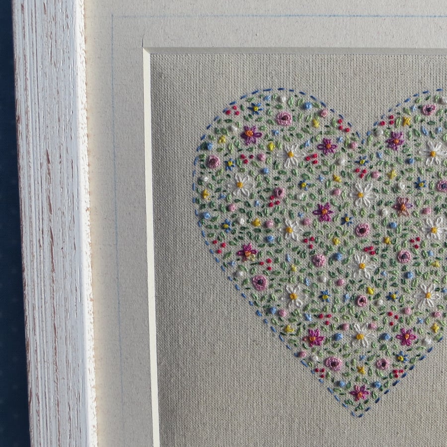 Small framed hand-embroidered textile, lasting gift, anniversary, friendship..