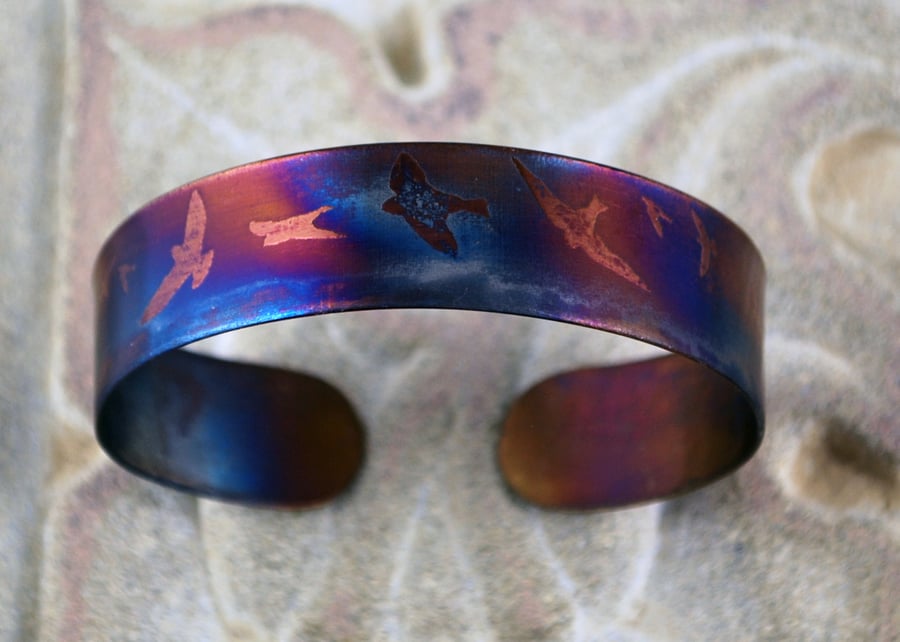 Surgical steel bird on wing Cuff, multicolured finish, slim