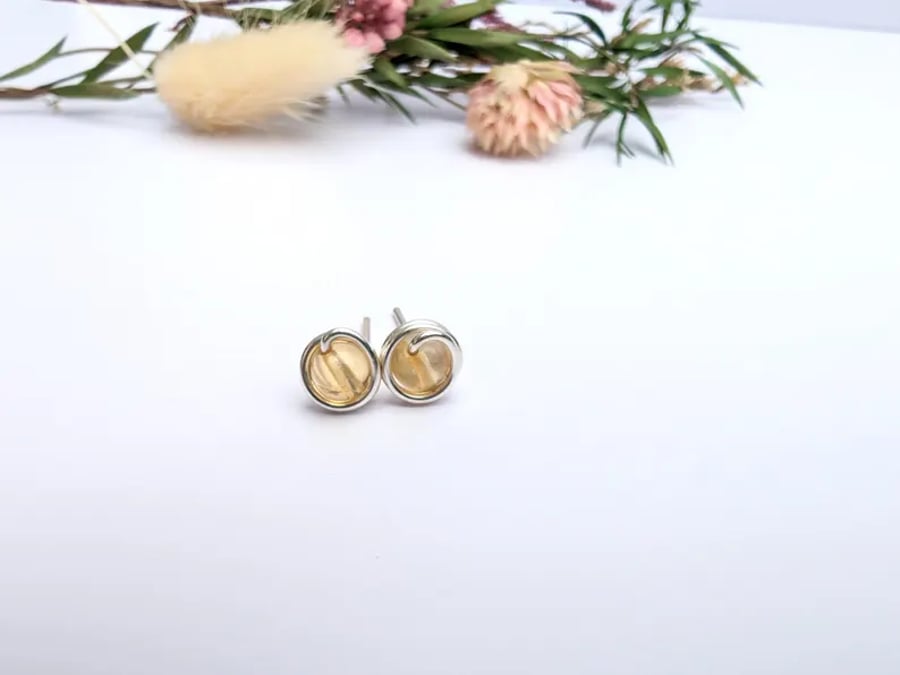CITRINE Stud Earrings Sterling Silver 14K Gold Filled November Birthstone