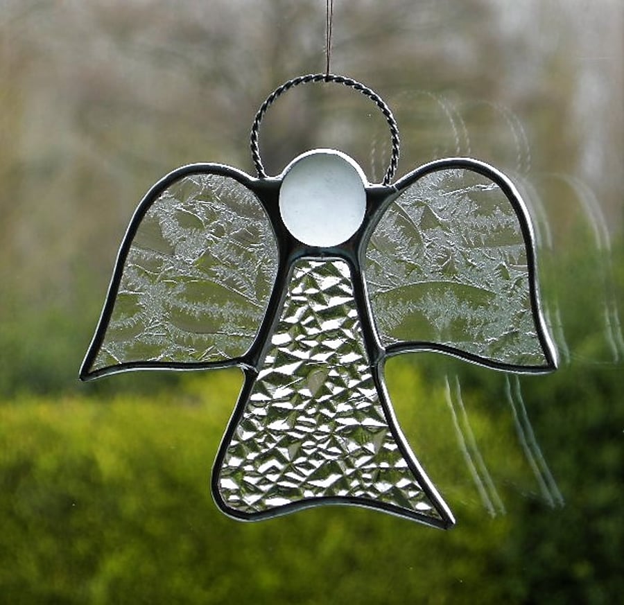 Stained glass suncatcher (Angel) abstract in two different textured glass