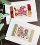 Chinese paper-cut cards, horse and rooster, card for horse lover, quirky cards - Image 1