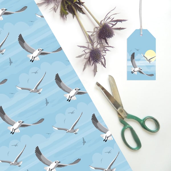 Flying Seagulls Gift Wrapping Paper - Eco friendly, Pack of 2 folded sheets