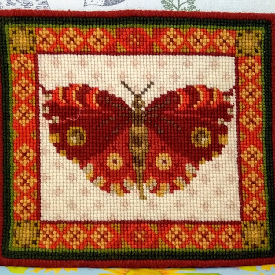 Red Butterfly Tapestry Kit, Cushion, Picture, Counted Cross Stitch, Needpoint