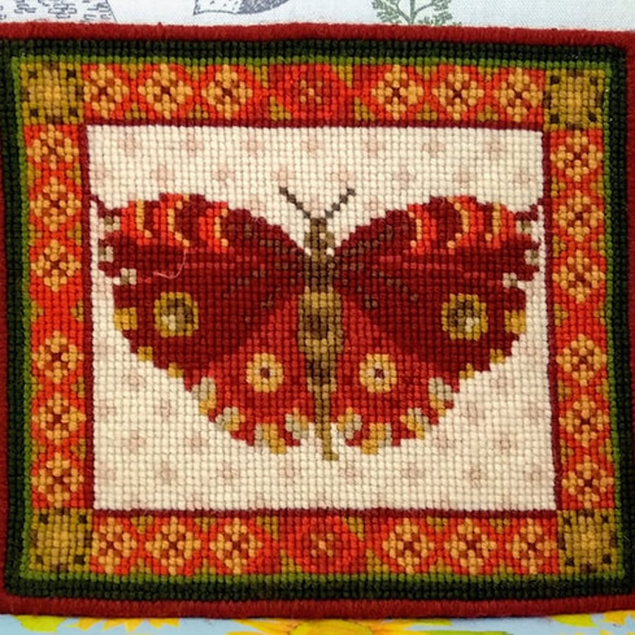 Red Butterfly Tapestry Kit, Cushion, Picture, Counted Cross Stitch, Needpoint
