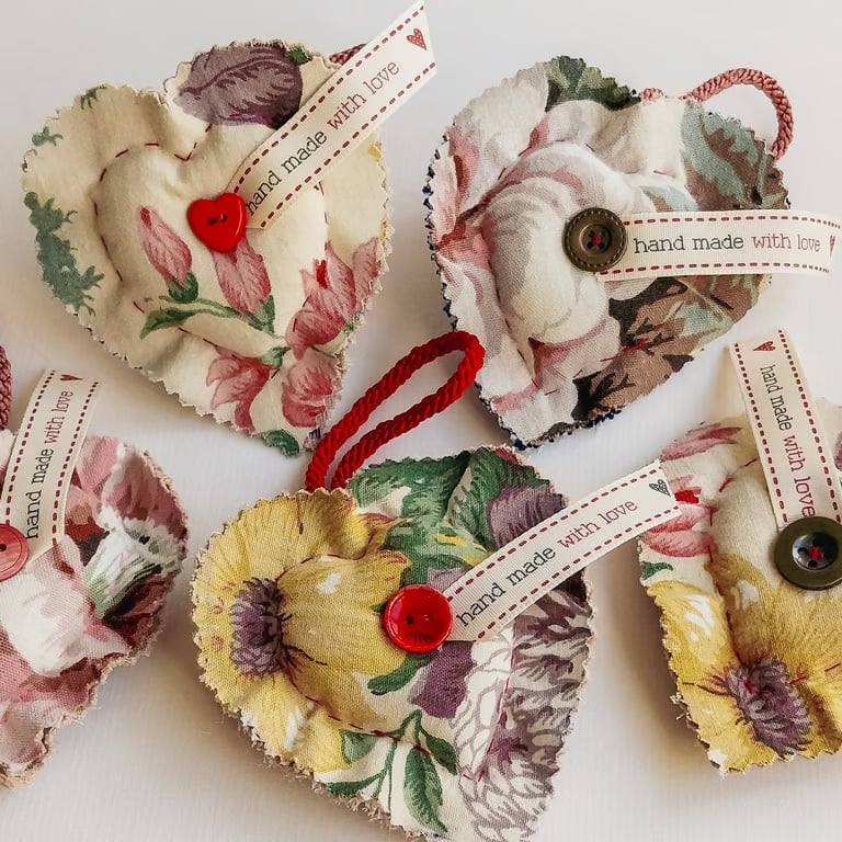 Handmade Vintage Heart Christmas tree decorations 