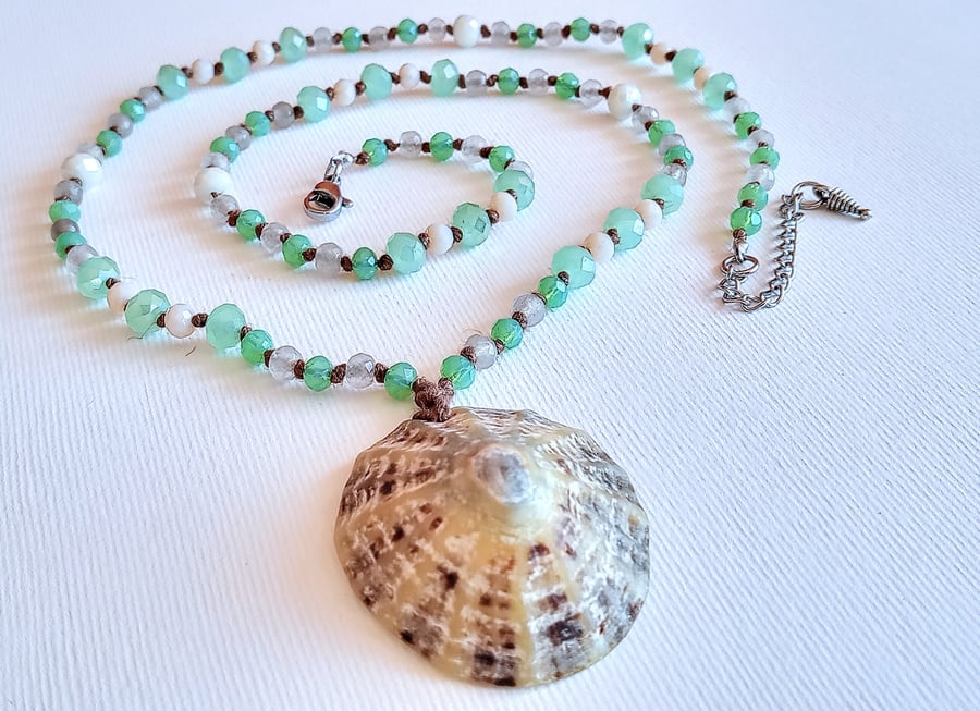 Hand-knotted limpet shell necklace 