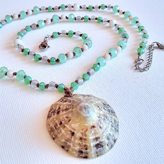 Hand-knotted limpet shell necklace 