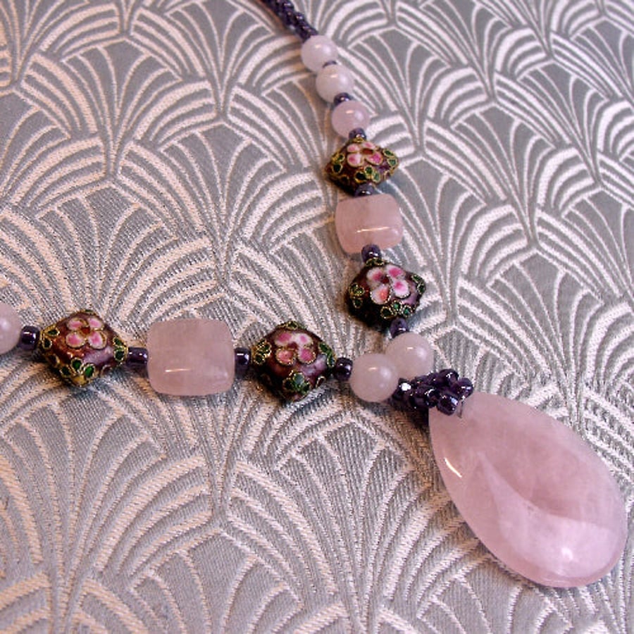 Semi-precious Necklace, Handmade Necklace, Rose Quartz Necklace spsA9