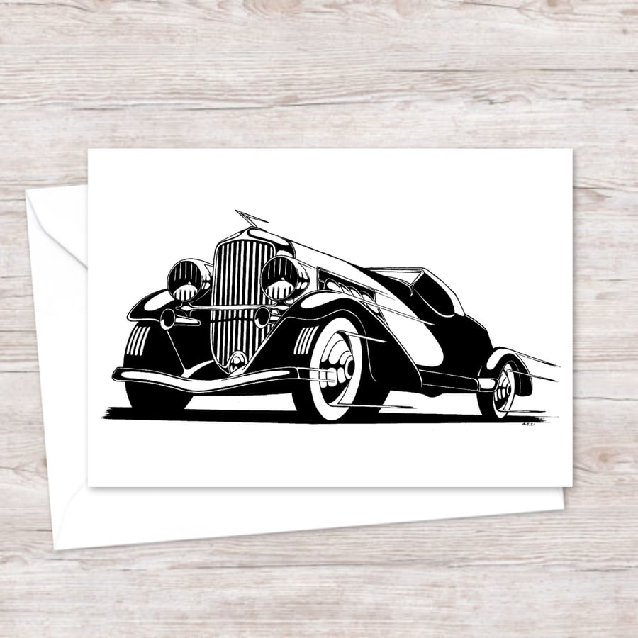 Classic Car Greeting Card: Detailed Pen and Ink Artwork for a Car Lover (413)