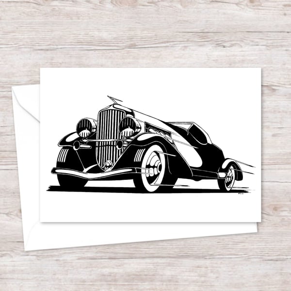 Classic Car Greeting Card: Detailed Pen and Ink Artwork for a Car Lover (413)