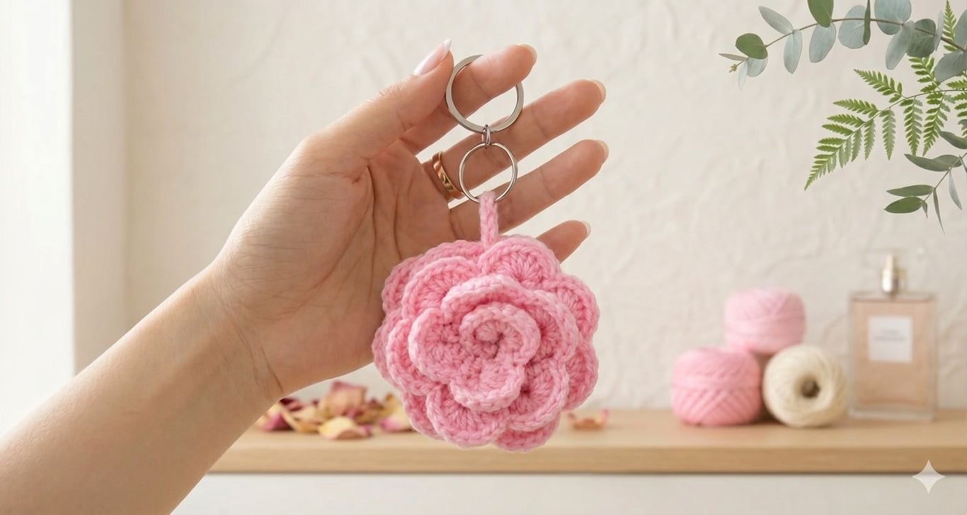 Handmade Crochet Flower Keyring 