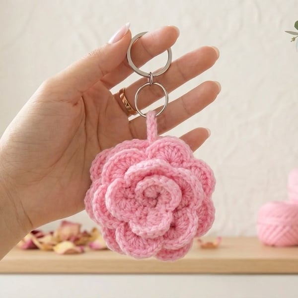 Handmade Crochet Flower Keyring 