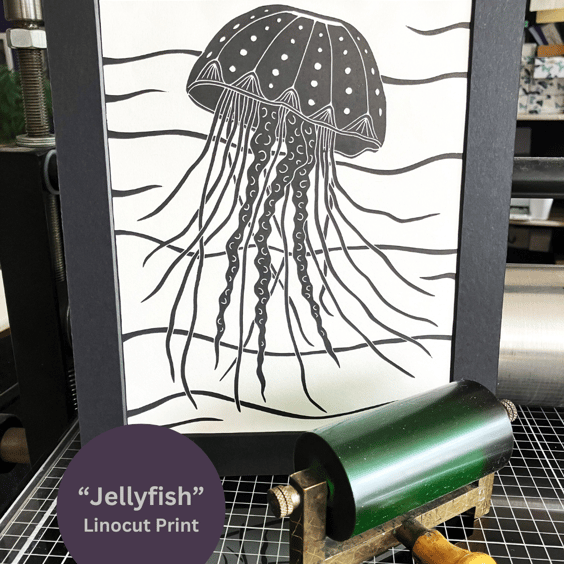 Lino Print - Jellyfish - Sea Print - Hand Printed