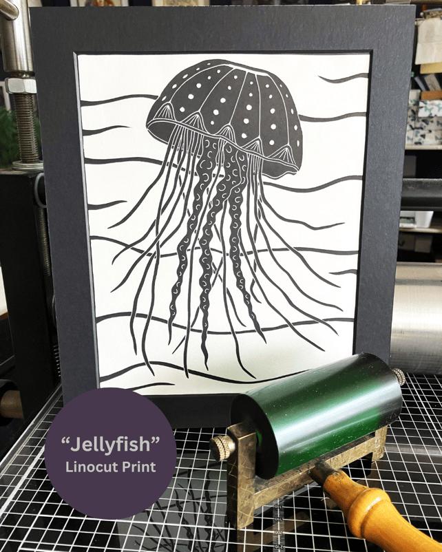 Lino Print - Jellyfish - Sea Print - Hand Printed