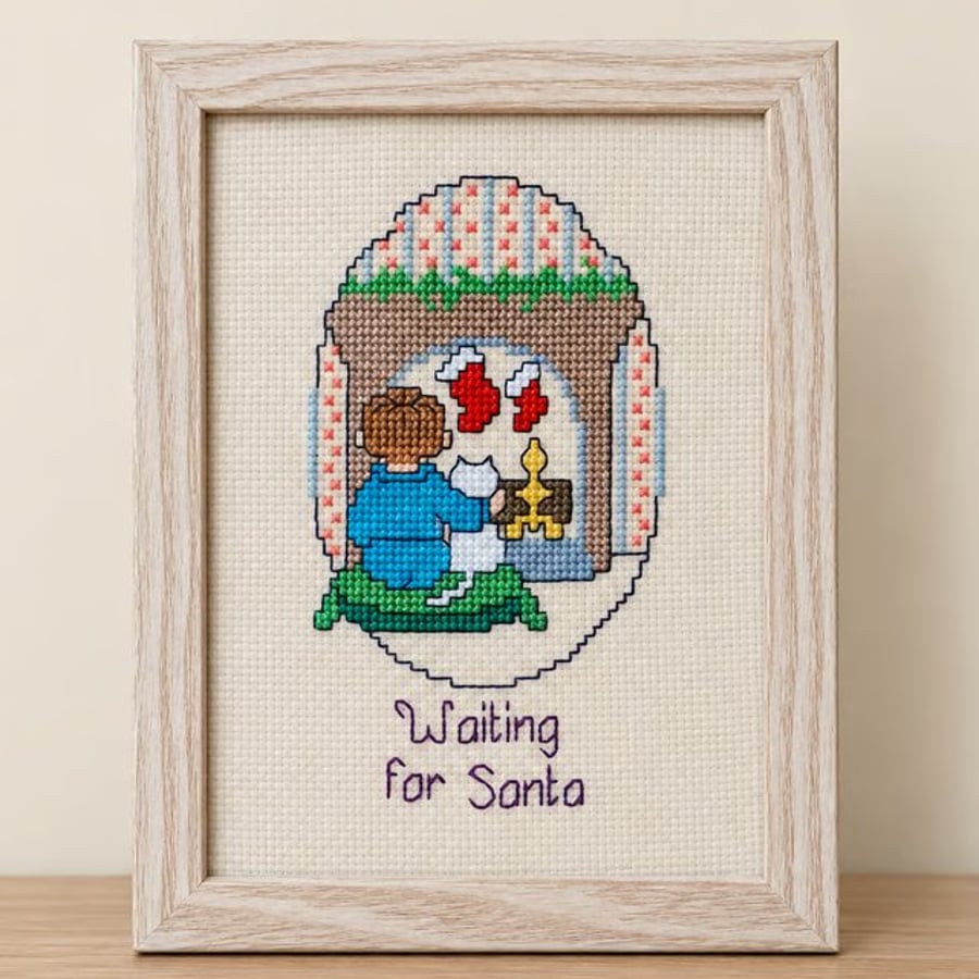 Image of Waiting for Santa – Handmade Framed Christmas Cross Stitch