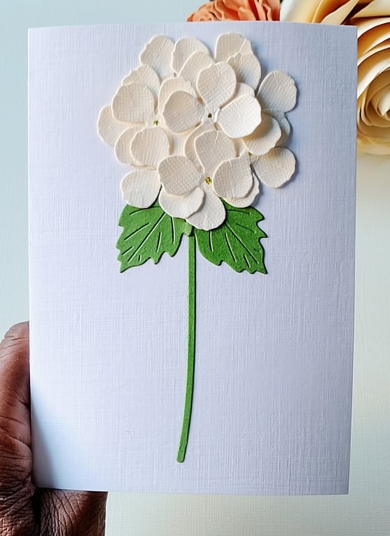Cream Paper Hydrangea - Flower Shop Moments, Blank Handmade Floral Card 