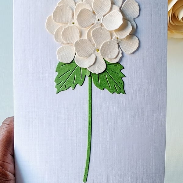 Cream Hydrangea - Flower Shop Moments, Blank Handmade Floral Card 