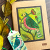 Decorated A5 sketchbook, textile folk bird, gift for artist or bird lover