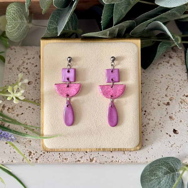 Pink Duo Cascade Tier Earrings 