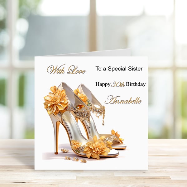 Personalised Elegant High Heels Printed Greeting Card. Design 1