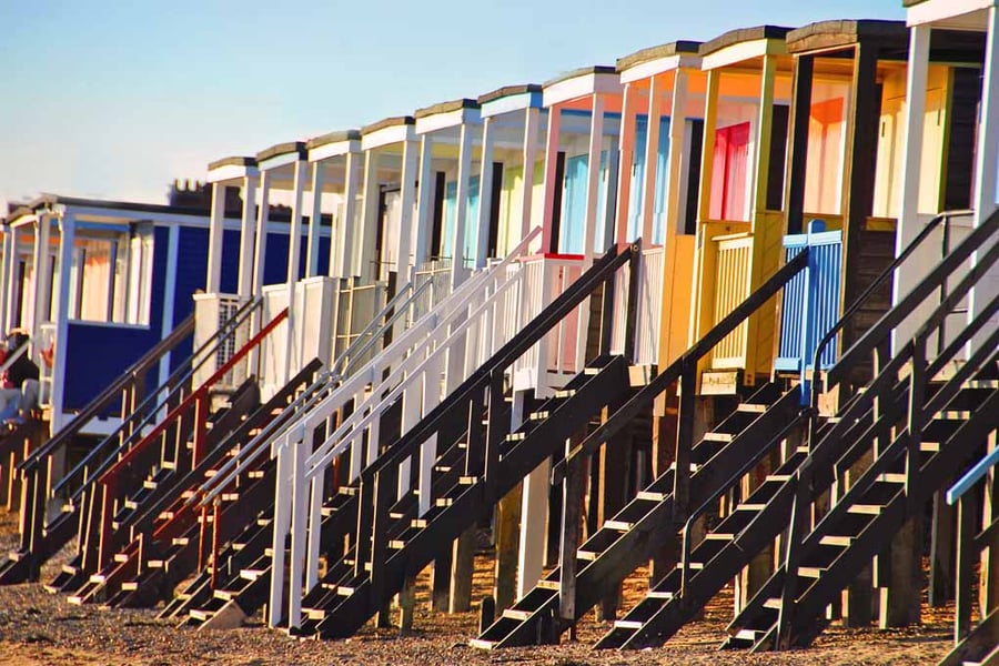 Thorpe bay beach huts Essex UK 18"x12" Print