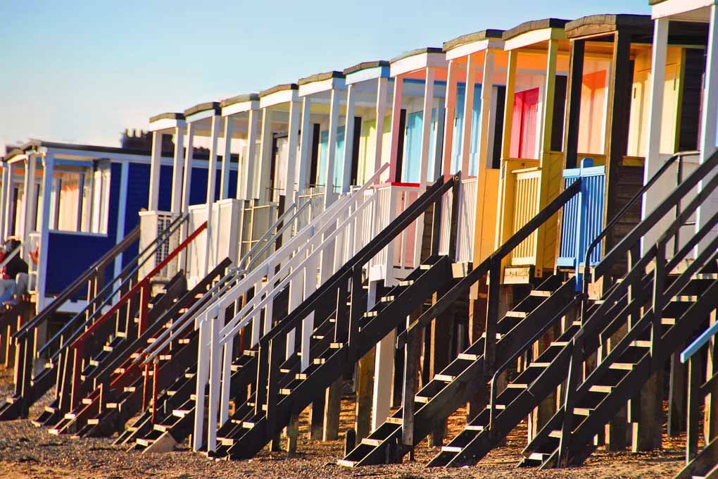 Thorpe bay beach huts Essex UK 18"x12" Print