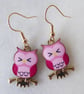 Cute Pink Owl Earrings with KC Gold Ear Wires