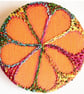 38mm Badge Hand Dyed Fabric Floral badge with Free Machine Embroidery 