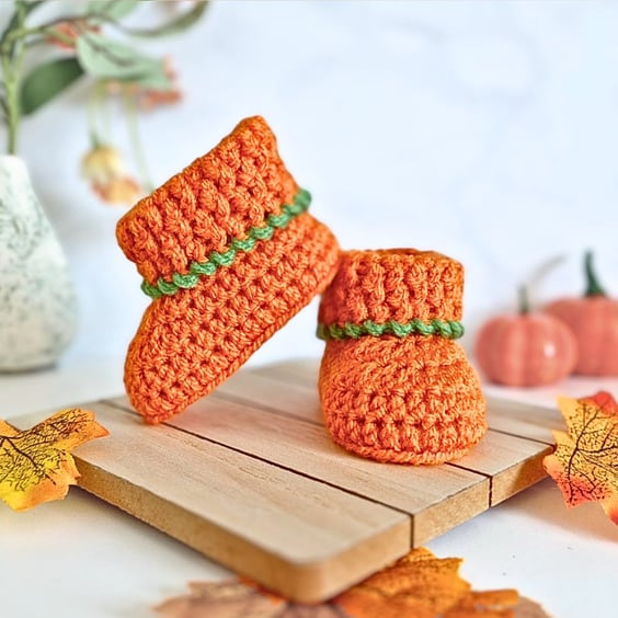 Pumpkin Baby Booties – First Halloween Baby Shoes 