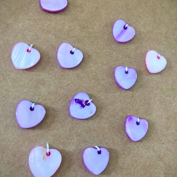 11 Mother of Pearl Purple & Pink Heart Shaped Beads