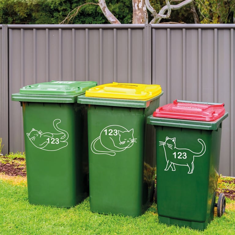 Cat Wheelie Bin Number Sticker - Custom Unique Funny Cat Dustbin Number Decal 
