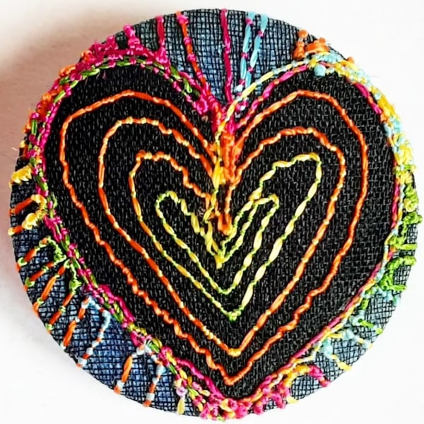 One Inch Badge Heart Fabric Badge with Free Machine Embroidery 
