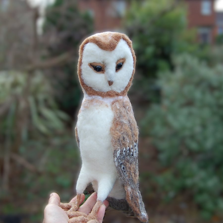 Needle felt owl, collectable animal sculpture ornament or decoration - Barn Owl