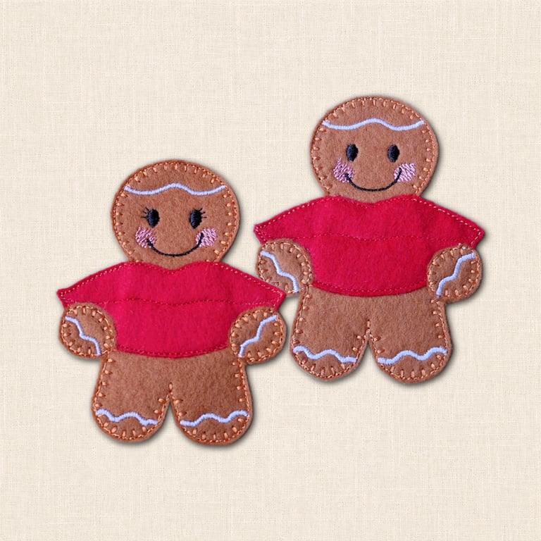 Big Kiss Gingerbread Decoration - Embroidered Felt Love Keepsake