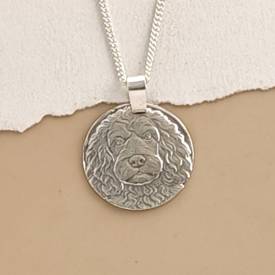 Image of Spaniel Engraved Sterling Silver Coin Necklace