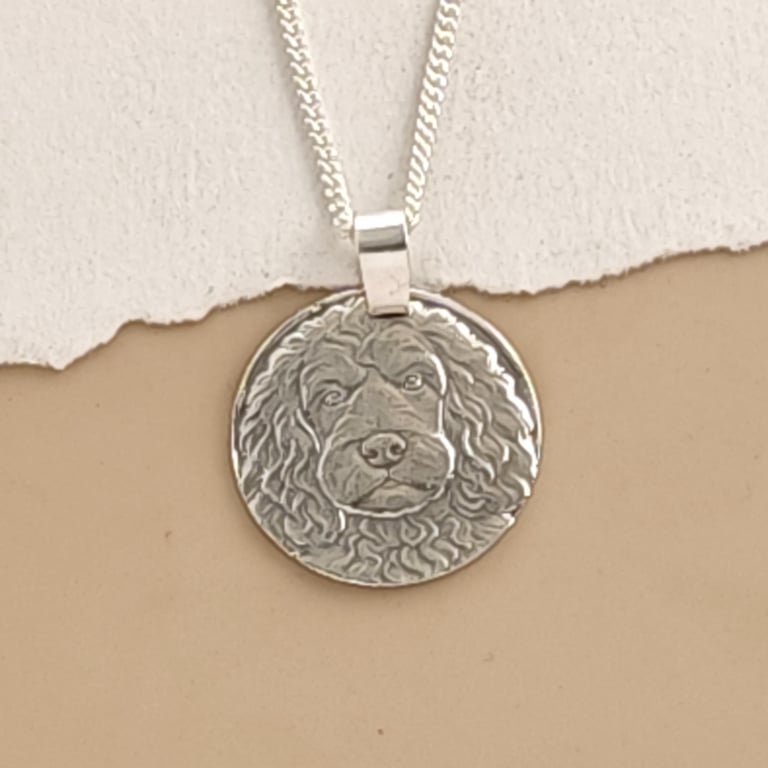 Spaniel Engraved Sterling Silver Coin Necklace