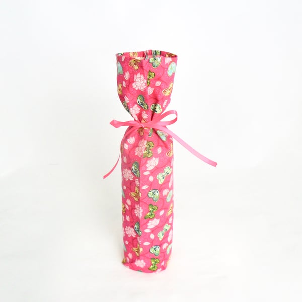 Pink fabric bottle bag